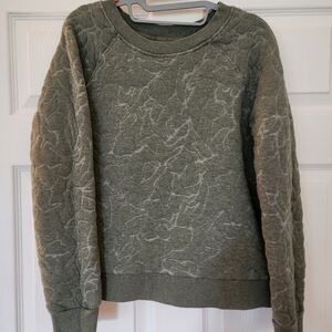 Prana Green Crewneck Sweater with Distressed Pattern